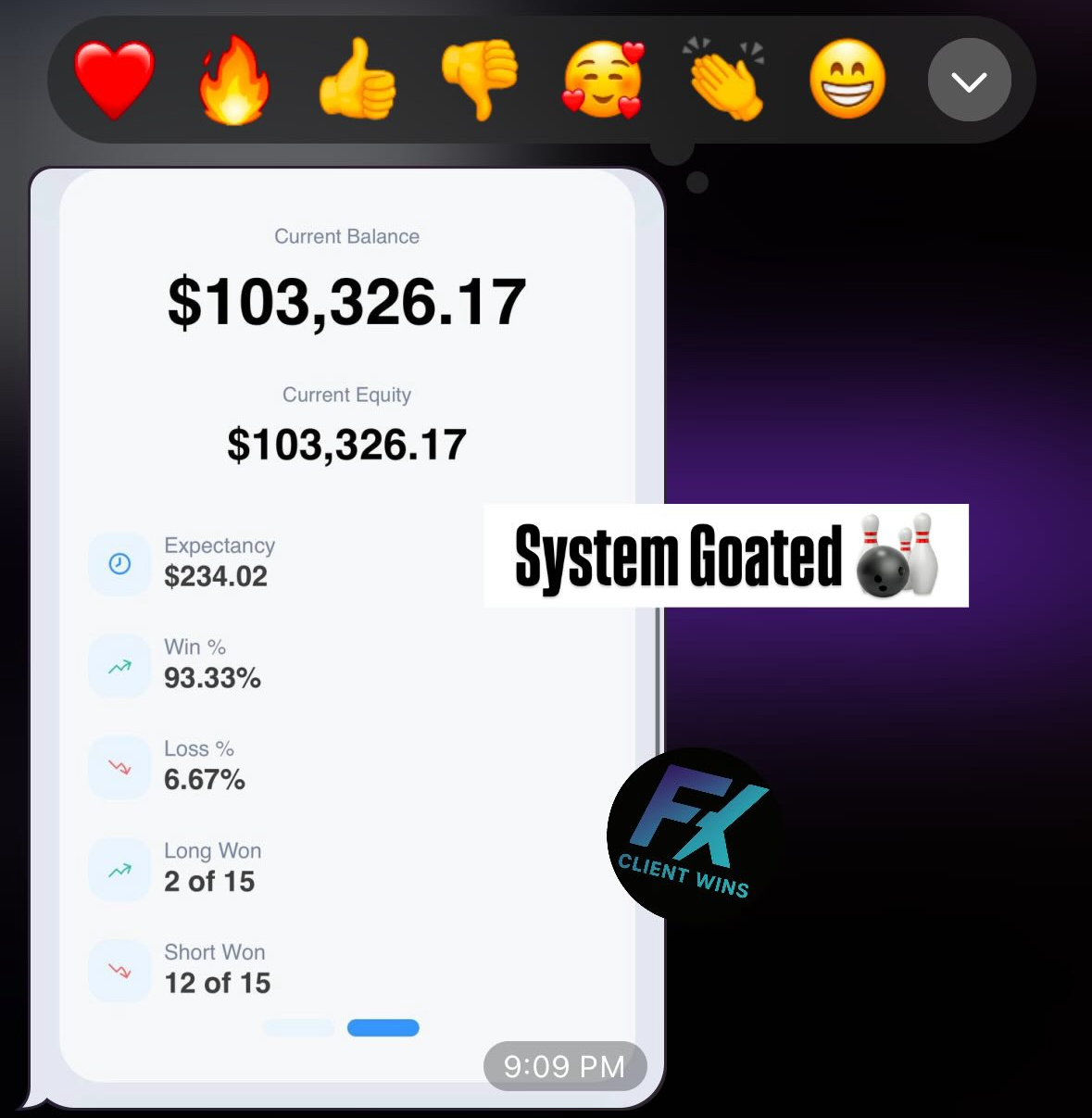 Account statistics screenshot shared by a member